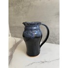 Vintage Studio Pottery Pitcher   Blue Drip Glaze Ceramic Jug   Large Handle 8  