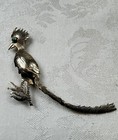 Vtg 3 5  Sterling Silver Roadrunner Bird Brooch Turquoise Eye Native American