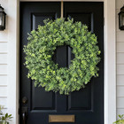 26  Artificial Boxwood Wreath For Front Door - Faux Small Leaf Spring Summer