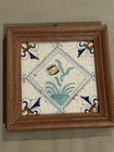 Dutch Antique 17th Century Delft Framed Stamp Kwadraattegel Flower Tile