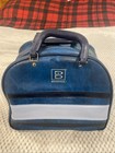 Brunswick Vintage Blue Stripe Bowling Bag Single Metal Ball Holder Clean