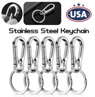 2-8   Keychain Key Ring Carabiner Clip Keyring Chain Fob Holder Silver Metal Us