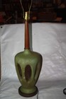 Vintage Mid Century Modern Plasto Mfg  Co Plaster   Teak Wood Table Lamp  36 