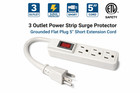 3 Outlet Power Strip Surge Protector Grounded Flat Plug 5    Short Extension Cord