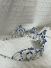 Handmade Professional Pearl   Crystal Beaded Ballet Tiara Headpiece Blue Silver