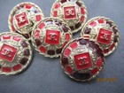 Lot Of Six 20 Mm Designer Cc Button Red  Gold Tone Chanel 6 Buttons