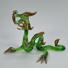 Hand Blown Glass Chinese Dragon Figurine Art Green And Gold Decor