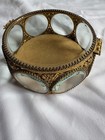 Vtg Antique Gold Plated Metal   Glass Beveled Casket Filigree Box Ormolu 8 Sided