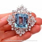 4 20ct Asscher Lab Created Aquamarine Brooch Pin Pendant 14k White Gold Plated