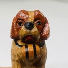 Vtg Wooden Saint St  Bernard Carved Wood Small Dog Figurine Barrel 1 75   