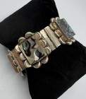 Vintage Mexico Silver Tone Alpaca     Abalone Hinged Panel Bracelet Signed Ham