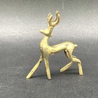 Vintage Tiny Miniature Brass Reindeer Figurine 1 75  X 1 5  Pocket Charm Mcm