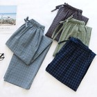 Mens Cotton Plaid Pajama Pants Elastic Waist Pockets Long Sleeping Lounge Bottom