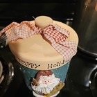 Happy Holidays Christmas Ceramic Santa Cookie Jar  3 - D Santa Bow On Lid 