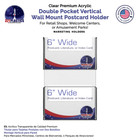 Wall Double Pocket Postcard Holder For 6 w Advertising Literature Clear Acrylic