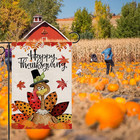 Happy Thanksgiving Garden Flags 12x18 Inch Turkey With Pumpkins Double Sided Sea