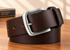  Genuine Full Grain Leather Belt Silver Buckle Dark Brown Dress Belt For Men