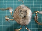 Vtg Native American Wolf Head Dream Catcher Vintage Handmade Fur   Feathers
