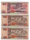 Lot Of 3 Belize 50 20 20 Dollar Bills From 1990 To 1991 - Queen Elizabeth Bills