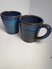 Vintage Rackliffe Pottery Blue Hill Maine Set Of Six  6 ribbed Mugs Cobalt Blue
