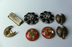 Vtg Metal Crafter Lot Buttons Jeweled Rhineston Metal Trim Sealed Shell Buckle