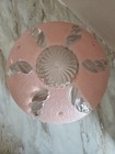 Art Deco Pink Glass Shade 3-chain Round Ceiling Light Fixture 11 25  3 Hole Vtg