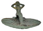 Vtg Cast Iron Metal Mermaid With Shell Dish Figurine Decor Green Patina 2pc Set