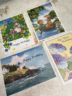 4 Vintage Small Birthday Cards Bunnies Chipmunks Nautical Lilies Artist Usa
