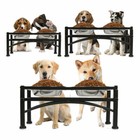 Elevated Raised Pet Dog Feeder Dish With 2 Stainless Steel Food Water Stand Tray