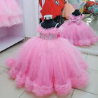 Pink Ball Gown Flower Girl Dresses Straps Neck Kid Birthday Party Dress Costume