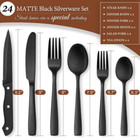 24-piece Matte Black Silverware Set Stainless Steel Flatware Cutlery Kitchen
