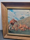 Vtg Arnold Friberg Metal Framed Textured Print   Howell To Hudson  Football Fan