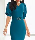 Size S Ashro Teal Formal Wedding Church Party Belted Shirred-shoulder Dress