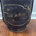 Vintage Bamboo Chinoiserie Early 20th Century Painted Black Gold Wedding Basket