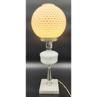 Vintage Hobnail Milk Glass Parlor Lamp Marble Base 20  Working Led Bulb