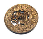 Fab X-large Antique Pierced Brass Picture Button Lady Falconer W Steels 1   5 8 