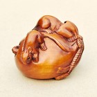 G9043 - 2  Hand Carved Boxwood Netsuke Figurine - 3 Mice On Bag