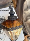 Vtg 60s Mid Century Amber Diamond Retro Swag Lamp Pendant Mcm Hollywood Regency