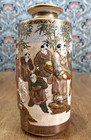 19th Century Japanese Meiji Antique Raised Deity Crane Satsuma Pottery Vase 19cm