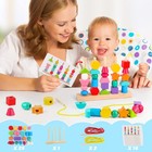Montessori Wooden Beads Sequencing Toy Set  Medium   multiple Colors 