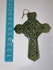 Vintage Retro Gaelic Scottish Irish Celtic Glazed Ceramic Cross Green Plaque