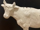 Cow Farm Cast Iron Figurine White 6 25    Tall On Base Farmhouse Deco