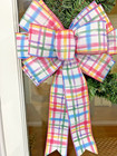 Handmade Large White And Pastel Plaid Easter Spring Bow 10 X 16 In  Holiday