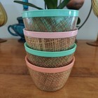 Vintage Raffia Ware Set Mid Century Set Of 4 Plastic Burlap Snack Bowls