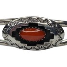 Vintage Native American Navajo Coral Shadowbox Cuff Bracelet Signed