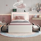 Twin full queen Bed Frame With Upholstered Headboard And 4 Storage Drawers  Led 