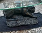 Vintage 1960s Chalkware Panther Table W original Glass Mid Century Decor Rare