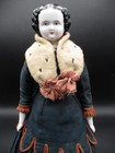 17  Antique German China Head Doll Flat Top Black Civil War Hair Leather Boots