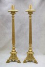   Nice Antique Pair Of French Baroque Altar Candlesticks   22  Ht   cu528  