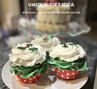 Dezicakes Fake Cupcakes  Artificial Food Set Of 3 Christmas Holly Cupcake
